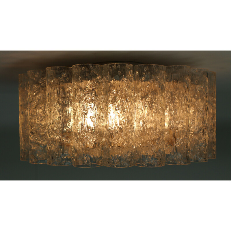 Vintage German ceiling light in Murano glass and brass by Doria