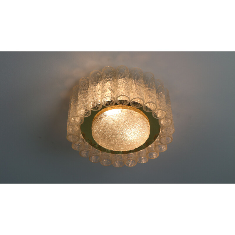 Vintage German ceiling light in Murano glass and brass by Doria