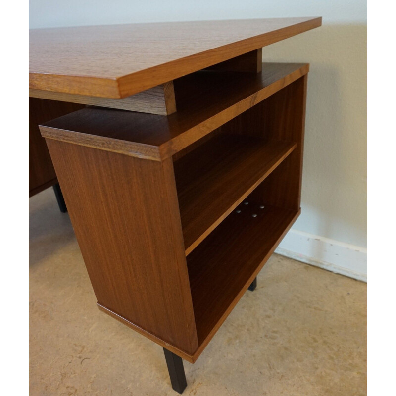 Vintage Dutch writing desk in teak and metal