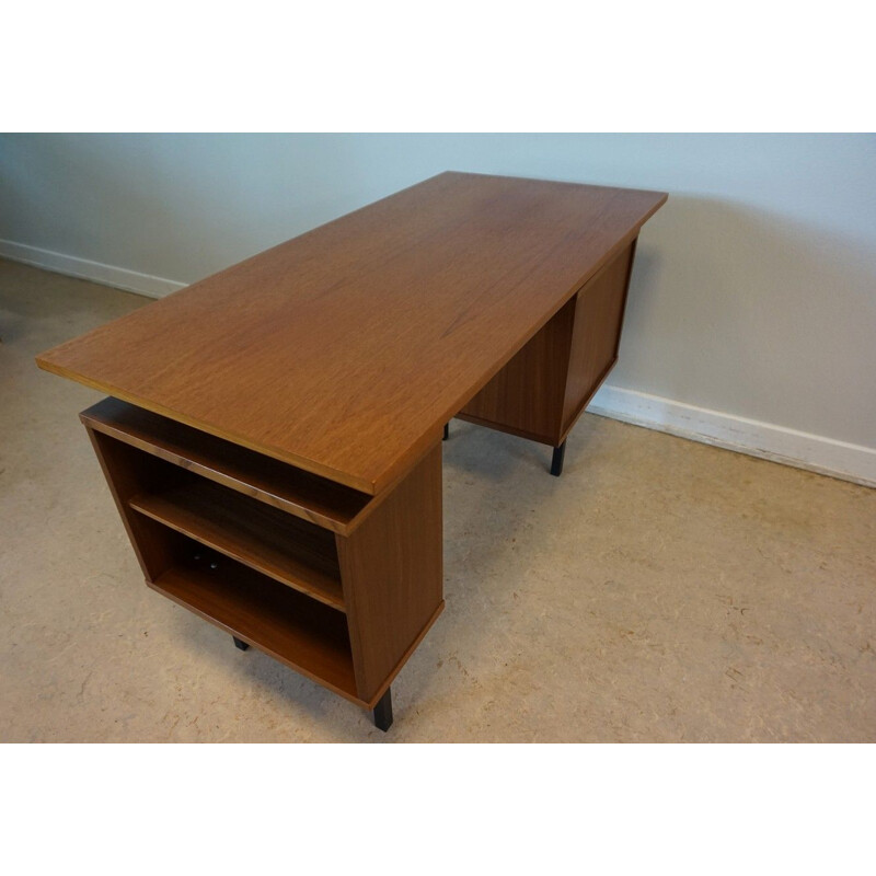 Vintage Dutch writing desk in teak and metal