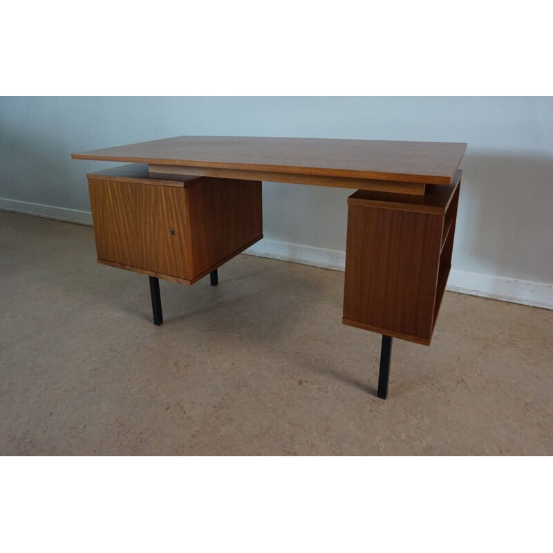 Vintage Dutch writing desk in teak and metal