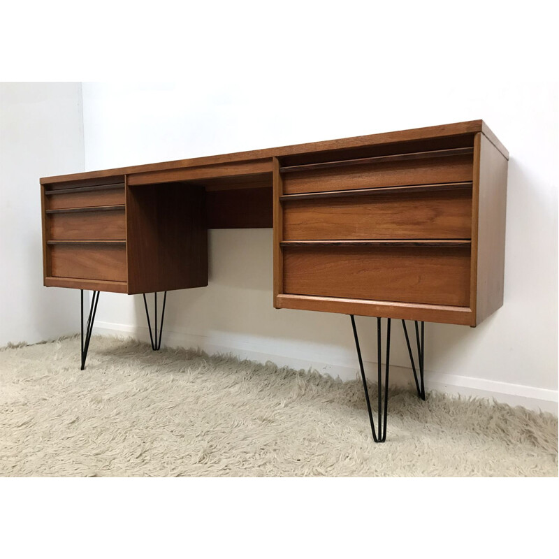 Vintage writing desk in teak with hairpin legs by Austinsuite