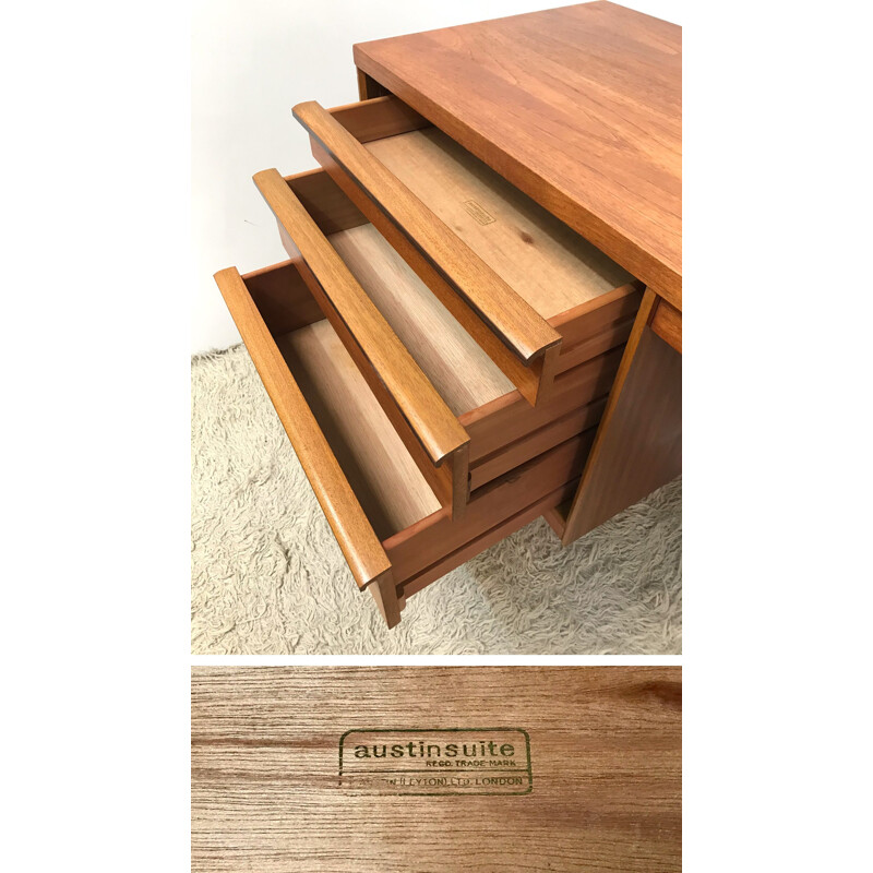 Vintage writing desk in teak with hairpin legs by Austinsuite