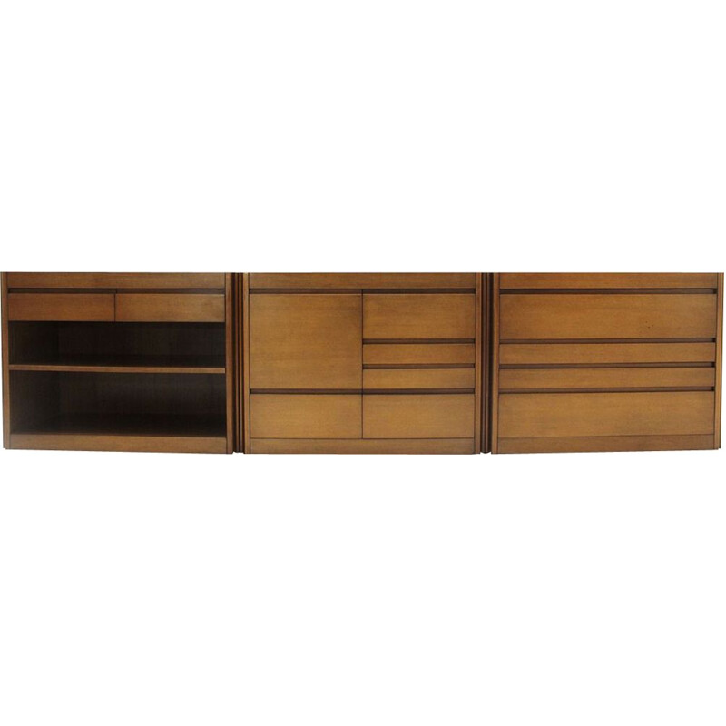 Vintage 4D sideboard in walnut and marble by Angelo Mangiarotti for Molteni