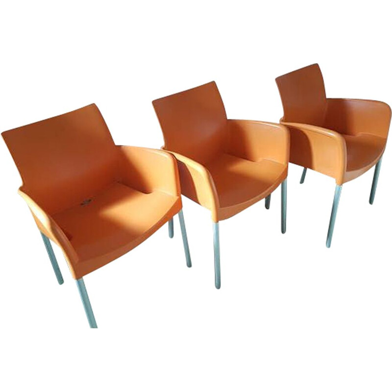 Vintage set of 3 orange chairs model Ice by Pedrali