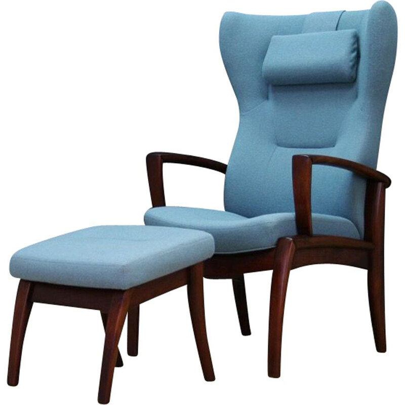 Vintage danois bleu fauteuil avec repose-pieds 