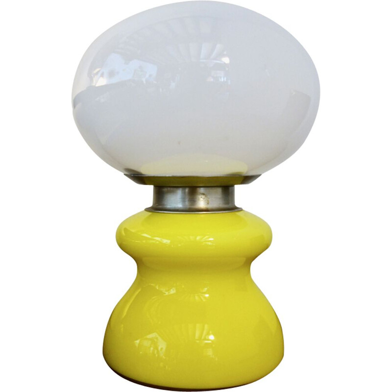 Lampe vintage en verre Murano jaune & blanc