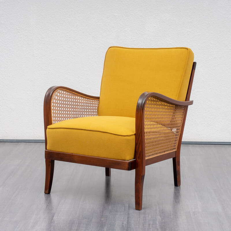 Vintage yellow armchair in beechwood