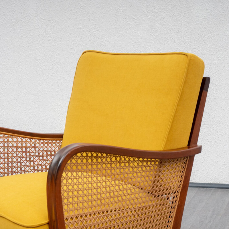 Vintage yellow armchair in beechwood