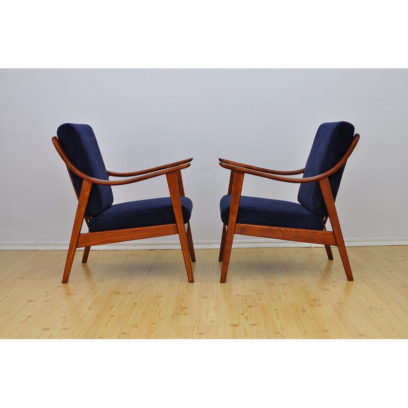 Set of 2 blue armchairs in beechwood