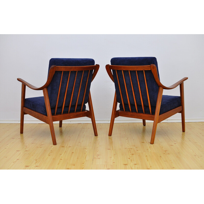 Set of 2 blue armchairs in beechwood