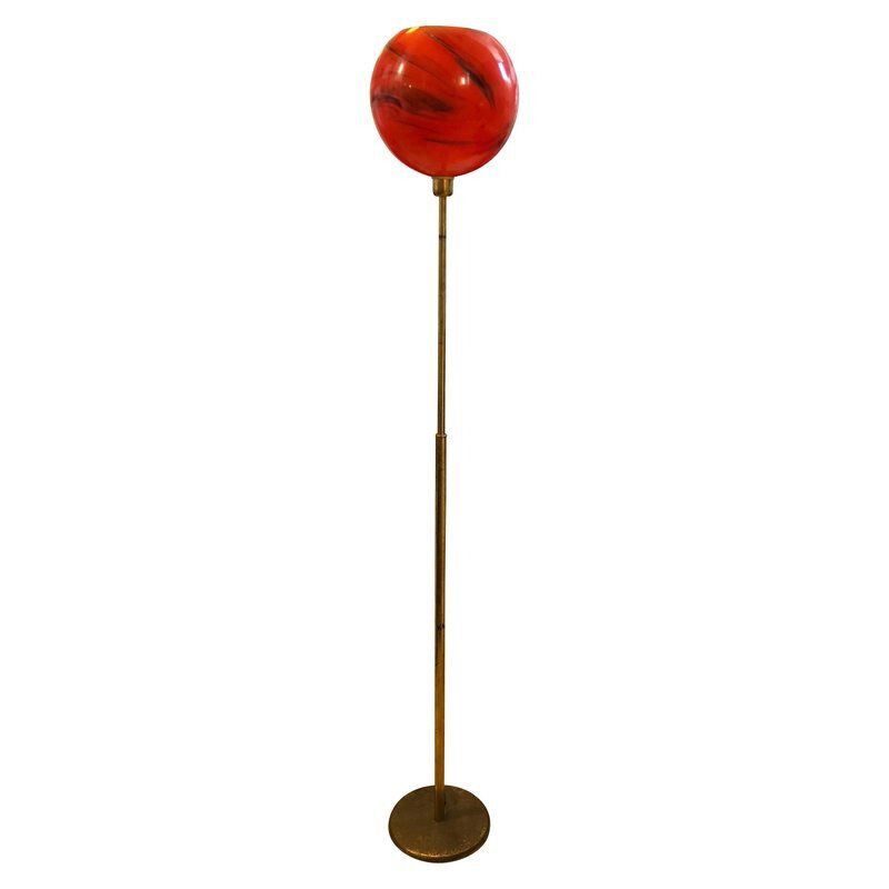 Vintage Italian red floor lamp en laiton