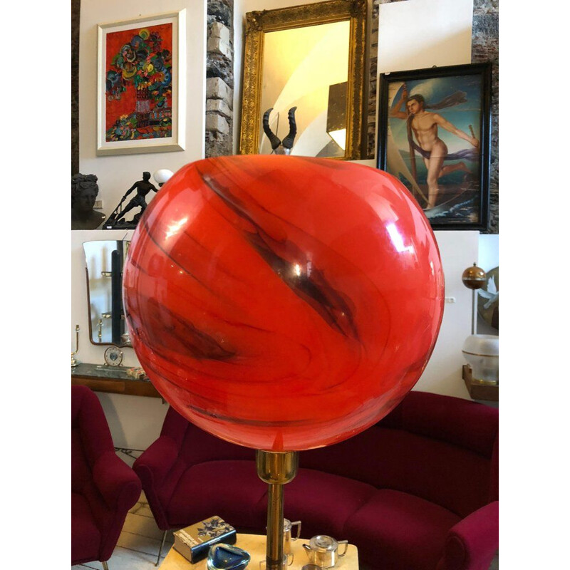 Vintage Italian red floor lamp en laiton