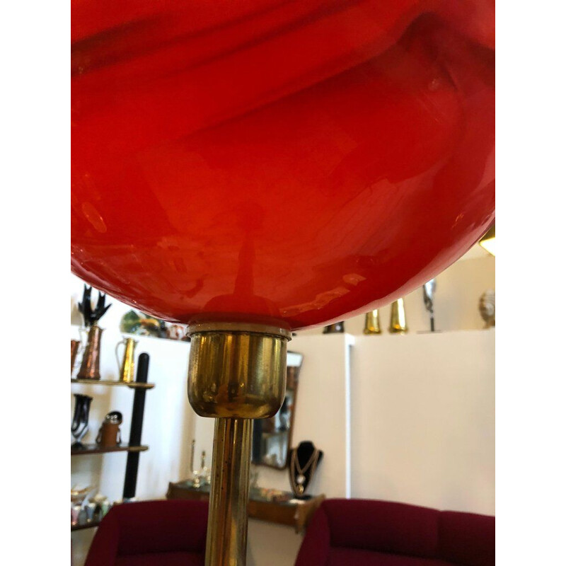 Vintage Italian red floor lamp en laiton