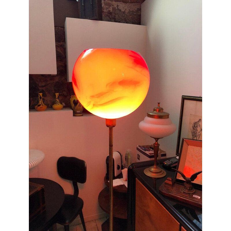 Vintage Italian red floor lamp en laiton