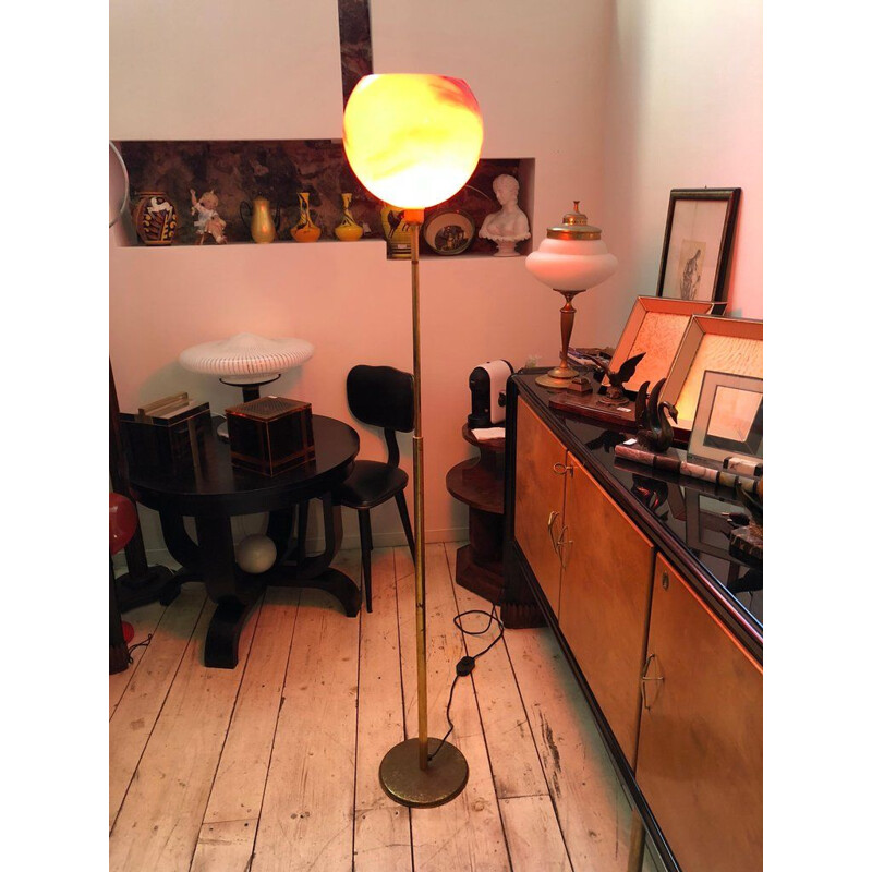 Vintage Italian red floor lamp en laiton