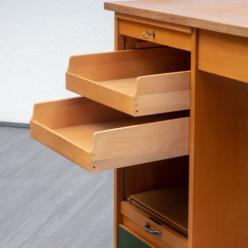 Vintage German writing desk in oakwood