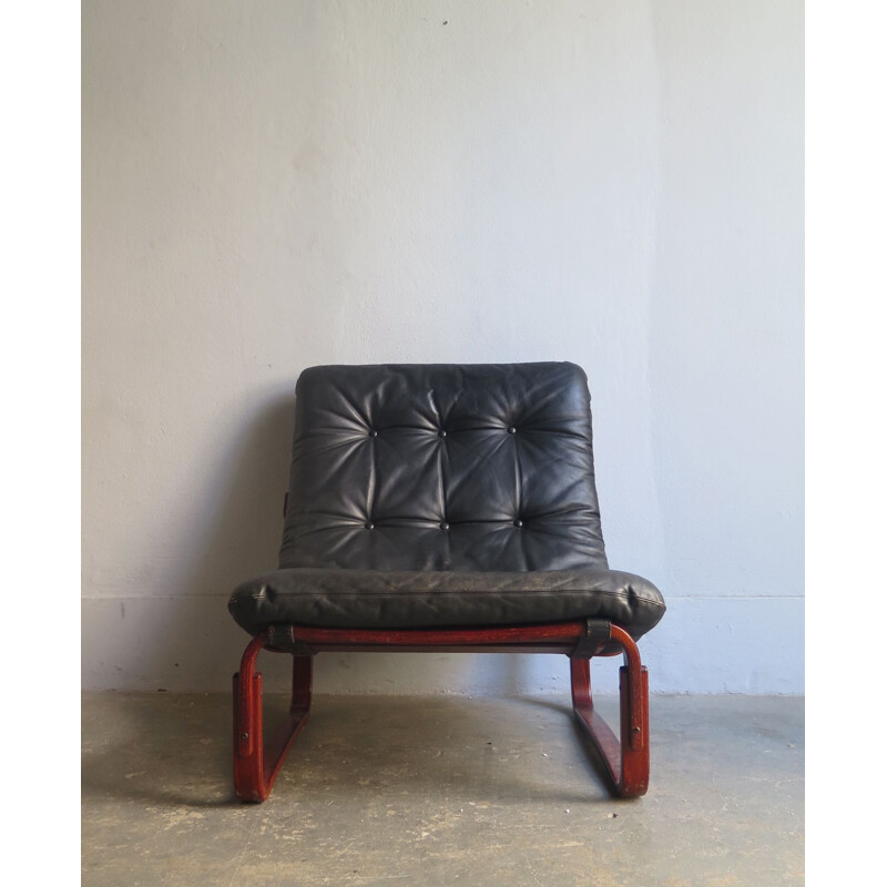 Fauteuil lounge vintage en cuir noir