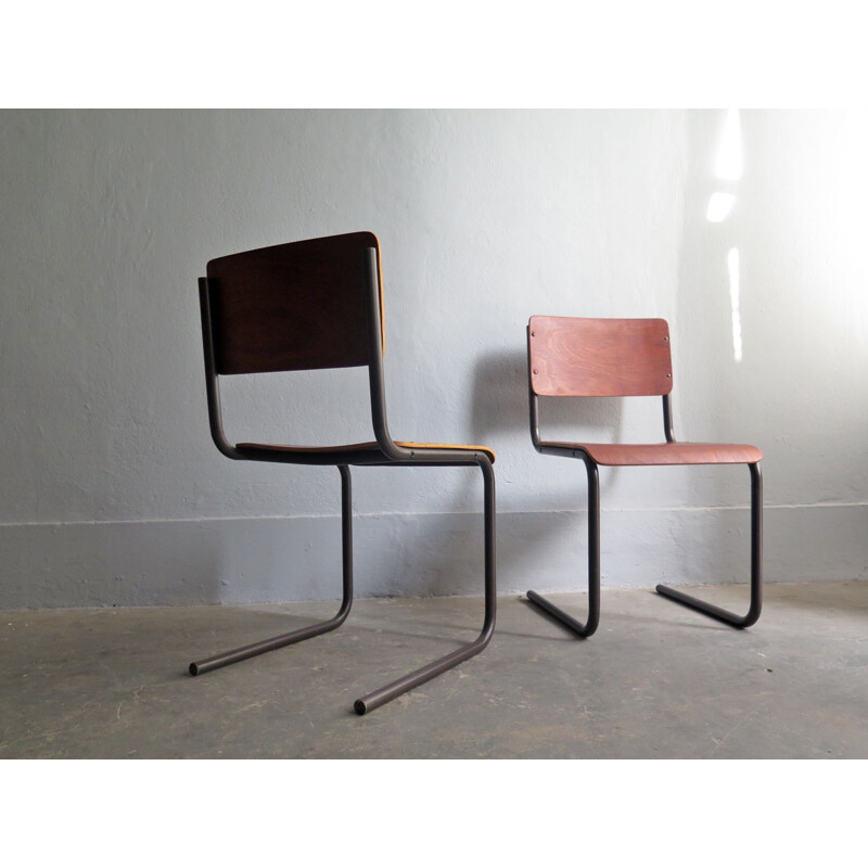 Vintage set of 2 chairs in metal and plywood 