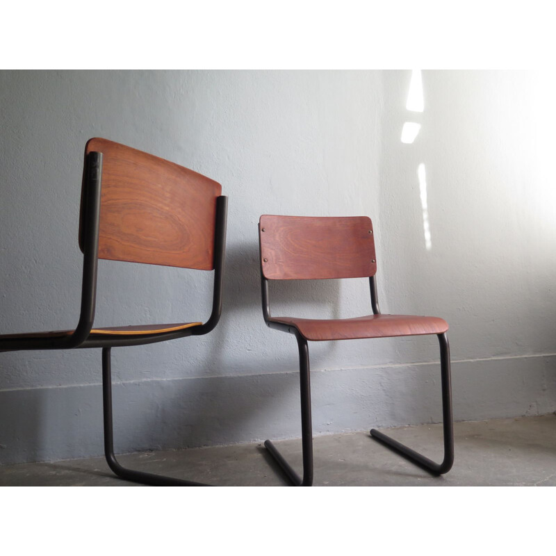 Vintage set of 2 chairs in metal and plywood 