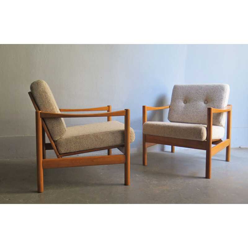 Vintage set of 2 easy chairs with soth wool coushions