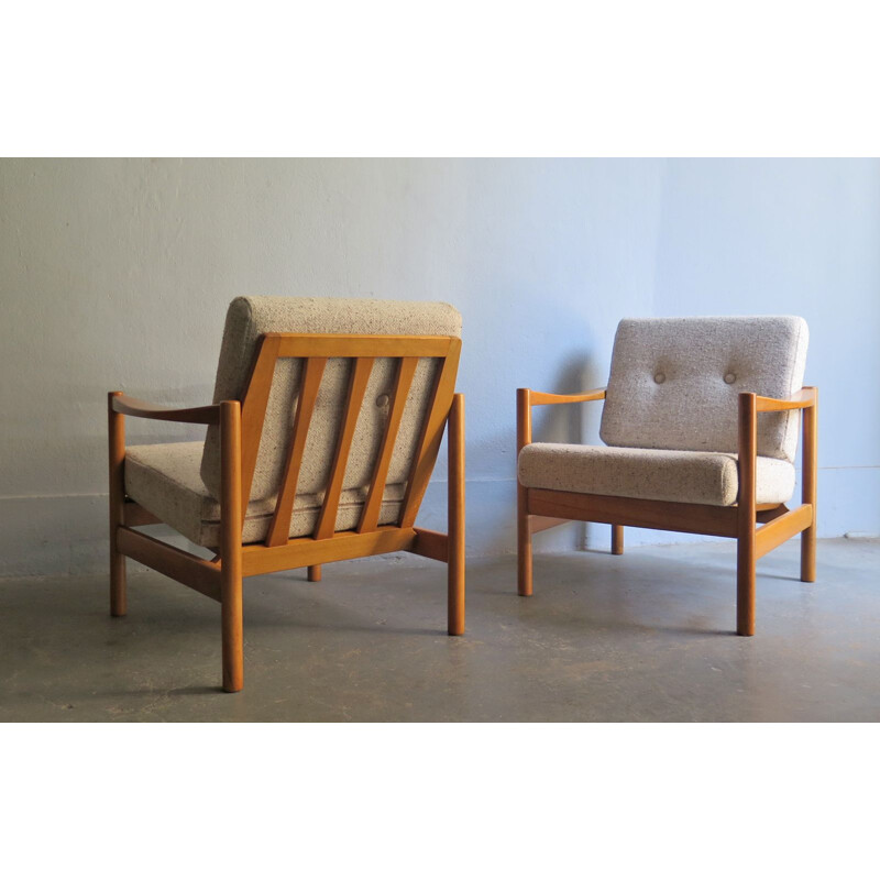Suite de 2 fauteuils vintage avec coussins en laine 