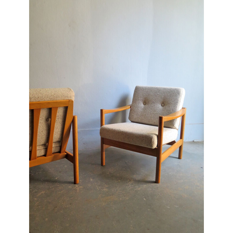 Vintage set of 2 easy chairs with soth wool coushions