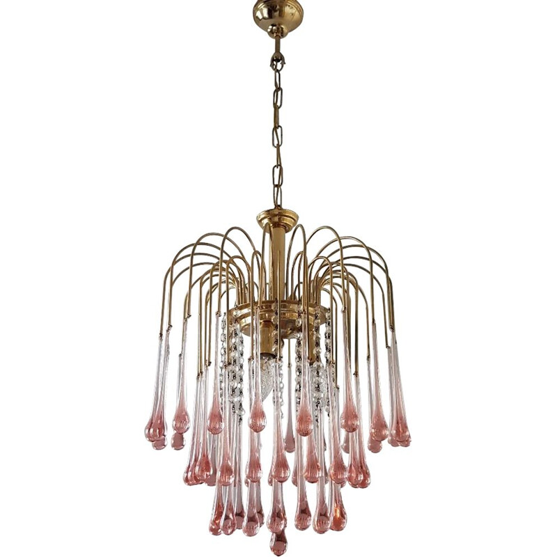 Lustre vintage avec des larmes de verre de Murano par Paolo Venini