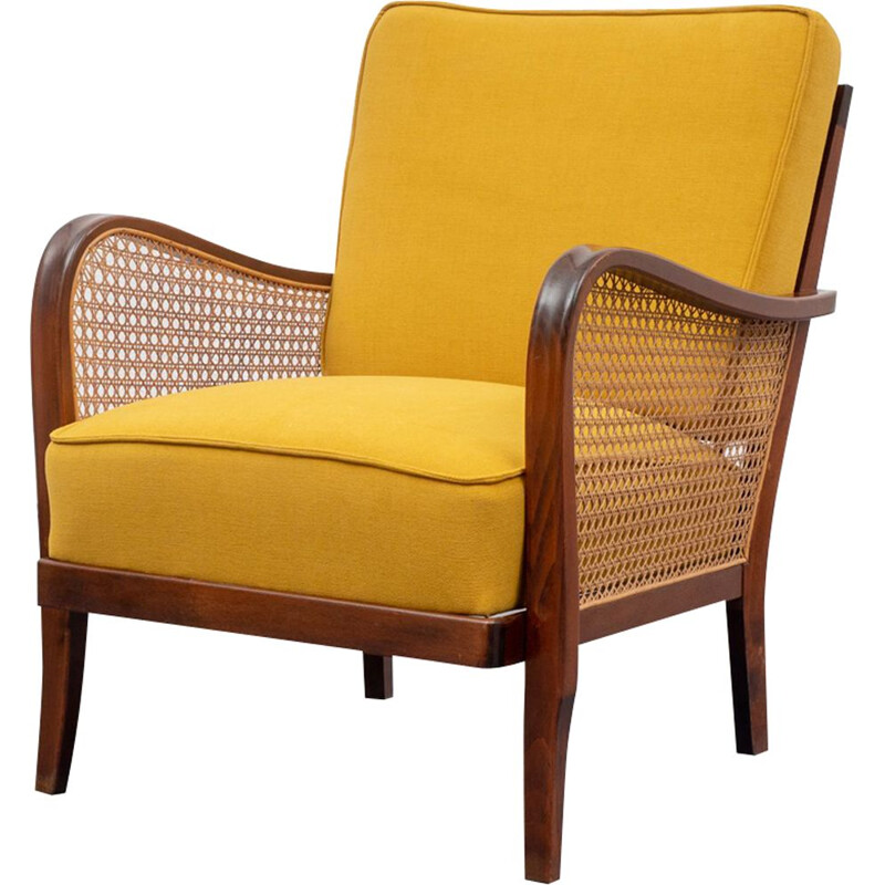 Vintage yellow armchair in beechwood