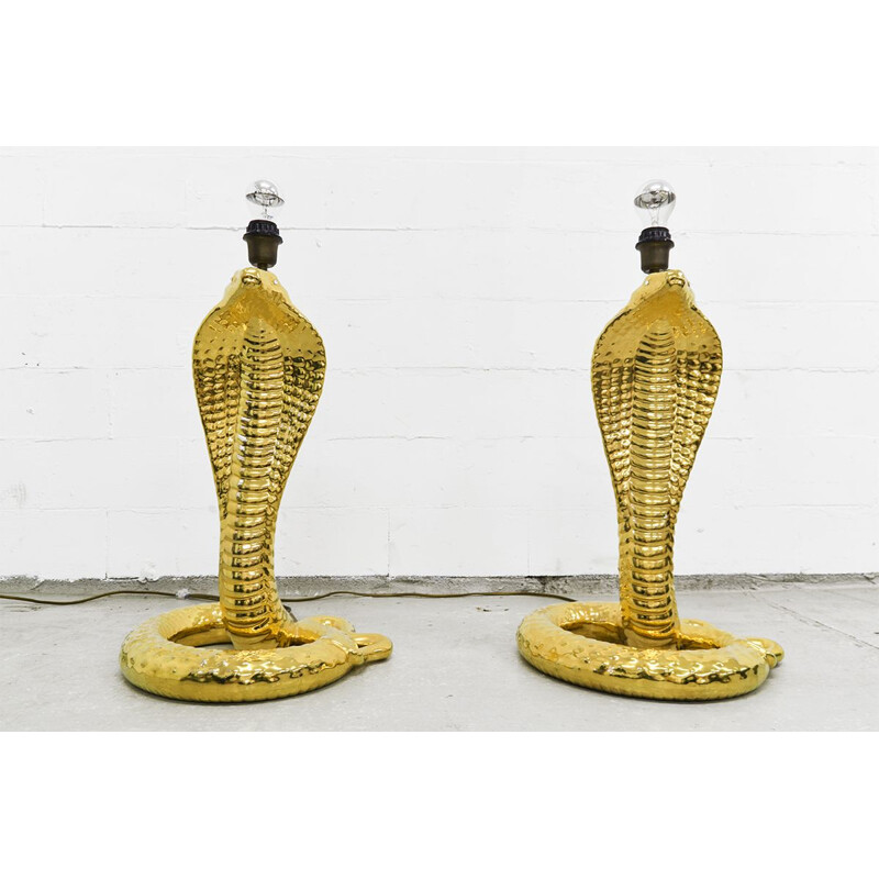 Vintage set of 2 Italian table lamps "Cobra" in ceramic by Tommaso Barbi
