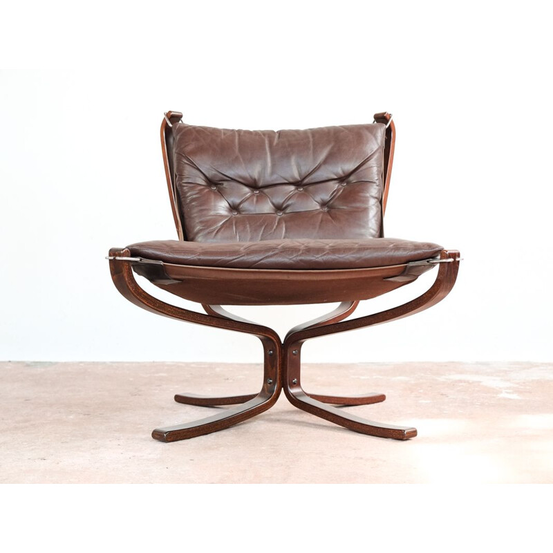 Vintage chair ""Falcon" in brown leather by Sigurd Ressell for Vatne Møbler