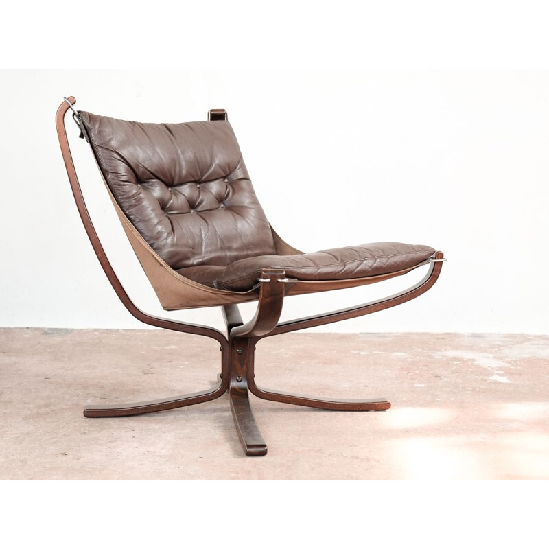 Vintage chair ""Falcon" in brown leather by Sigurd Ressell for Vatne Møbler