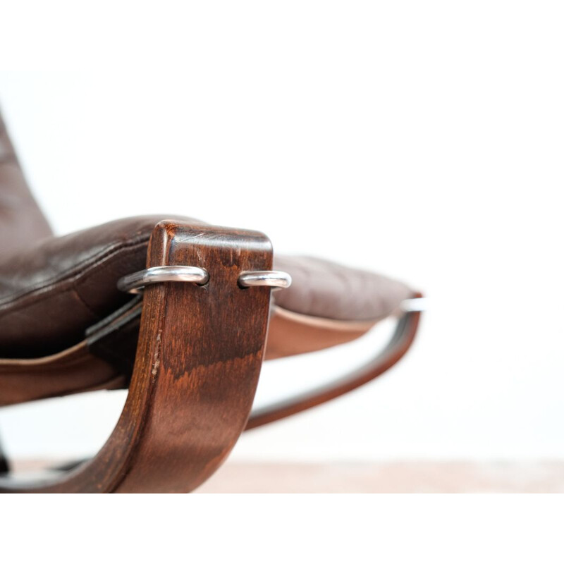 Vintage chair ""Falcon" in brown leather by Sigurd Ressell for Vatne Møbler