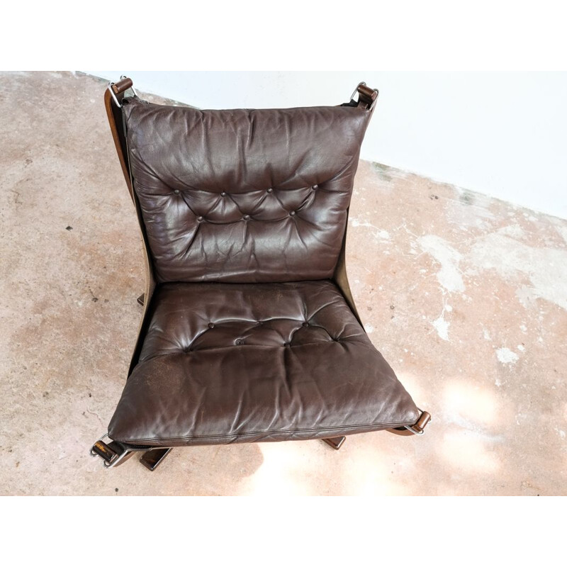 Vintage chair ""Falcon" in brown leather by Sigurd Ressell for Vatne Møbler