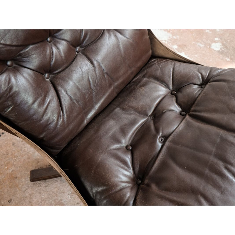 Vintage chair ""Falcon" in brown leather by Sigurd Ressell for Vatne Møbler