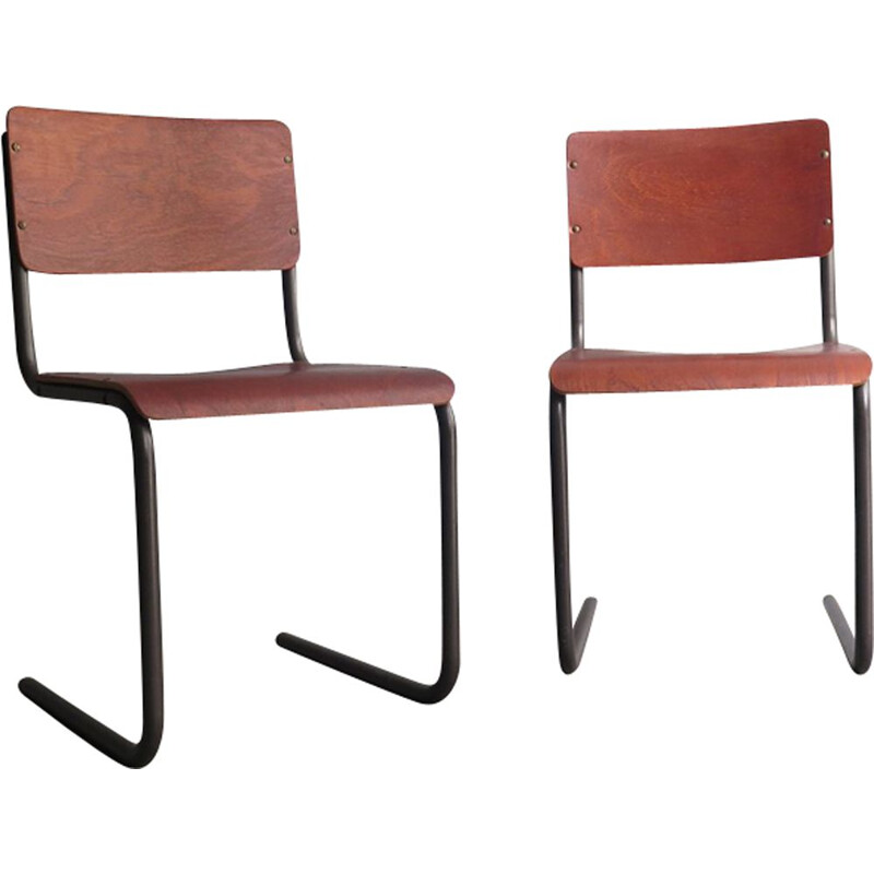Suite de 2 chaises vintage en métal et contreplaqué 