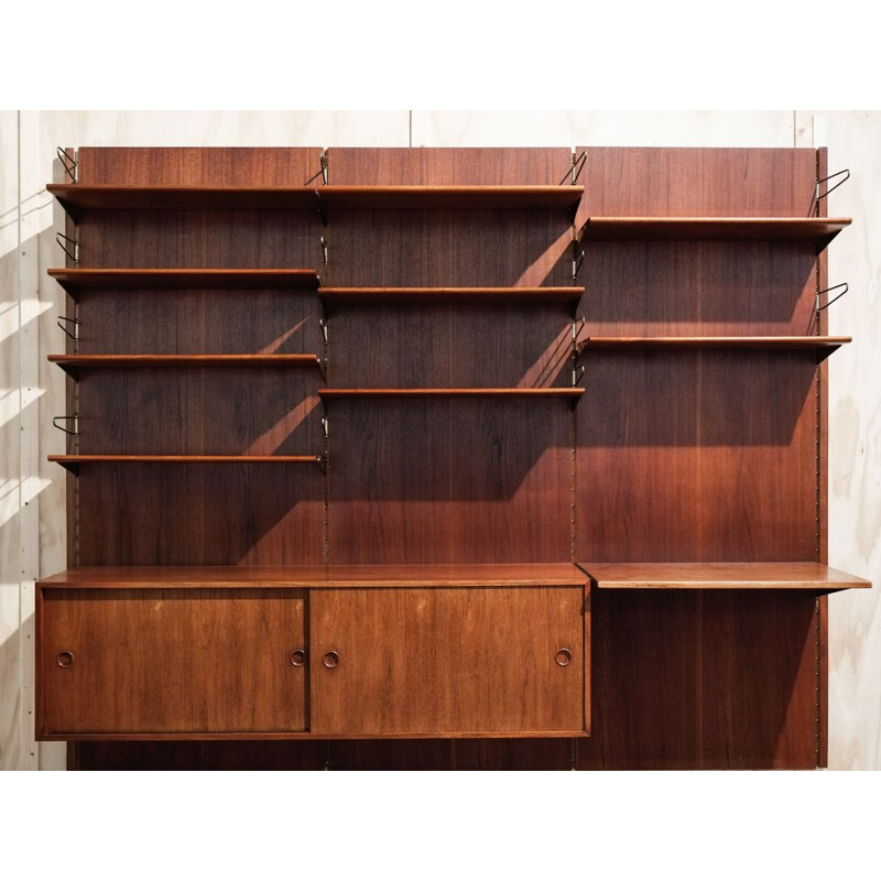 Vintage wall system in teak and brass by Finn Juhl for Bovirke