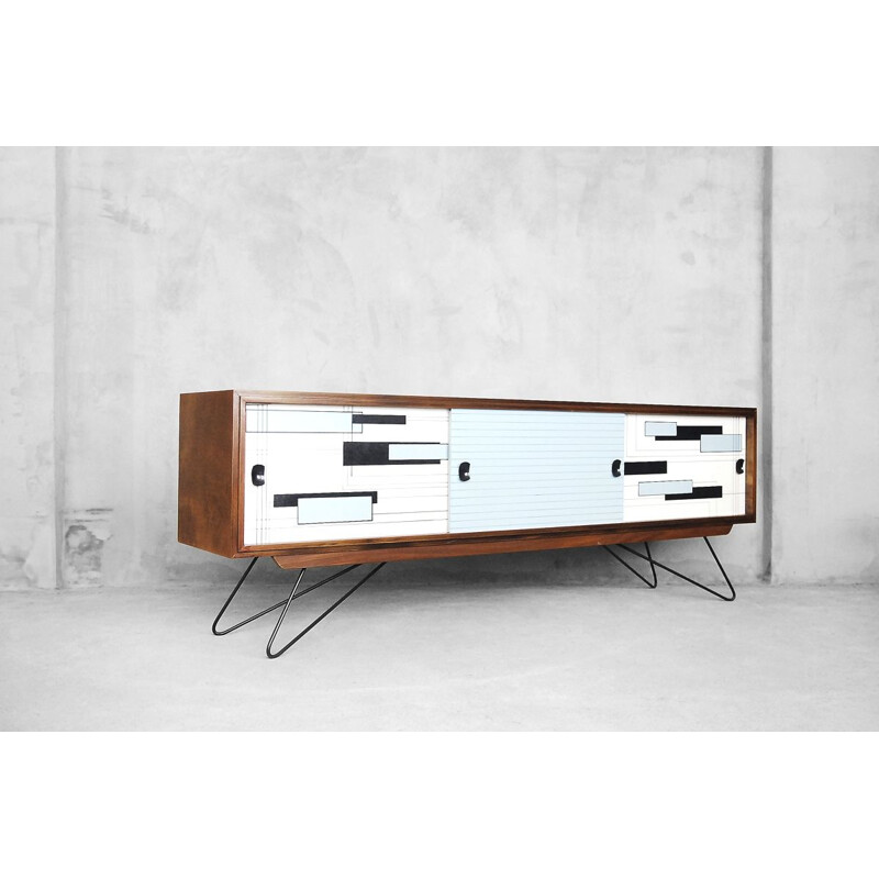 Vintage sideboard in walnut with pattern