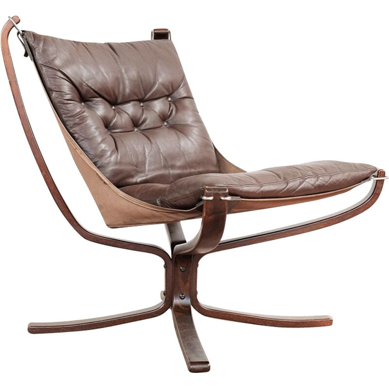 Vintage chair ""Falcon" in brown leather by Sigurd Ressell for Vatne Møbler