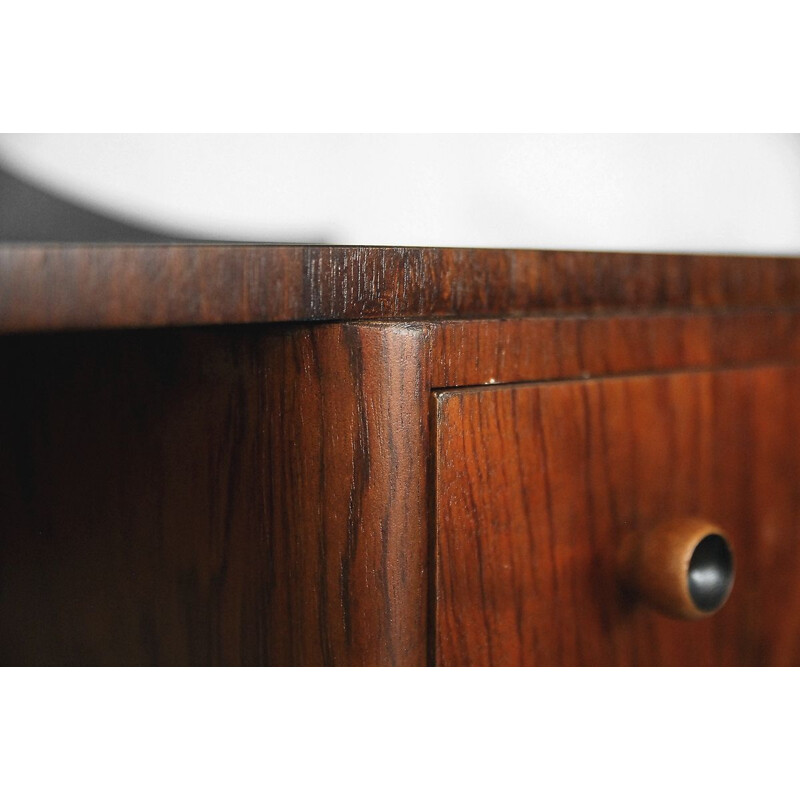 Vintage dressing table in walnut with round mirror