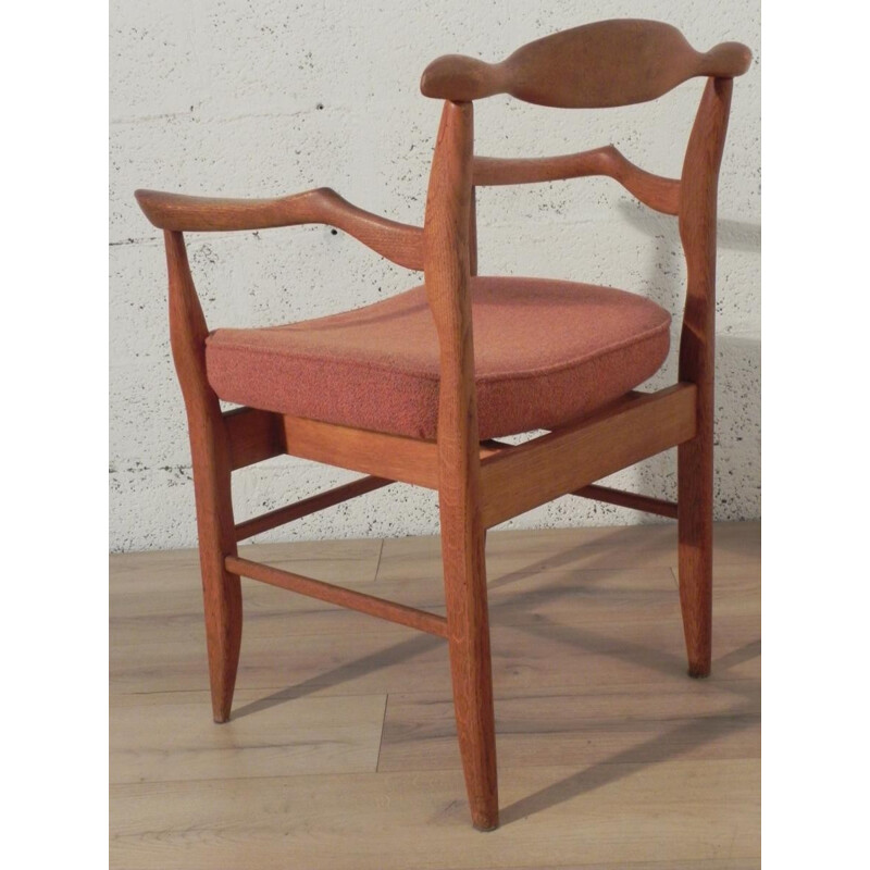 Pair of bridge armchairs model Fumay in oakwood and pink fabric, Robert GUILLERME and Jacques CHAMBRON - 1970s