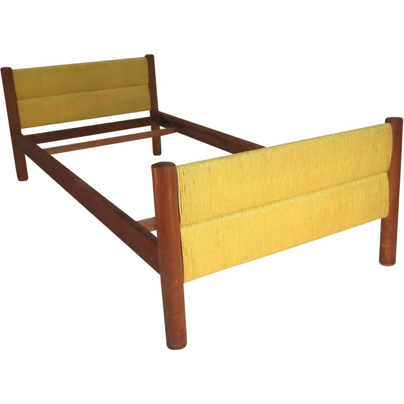 Meribel bed in solid oakwood and straw, Charlotte PERRIAND - 1960s