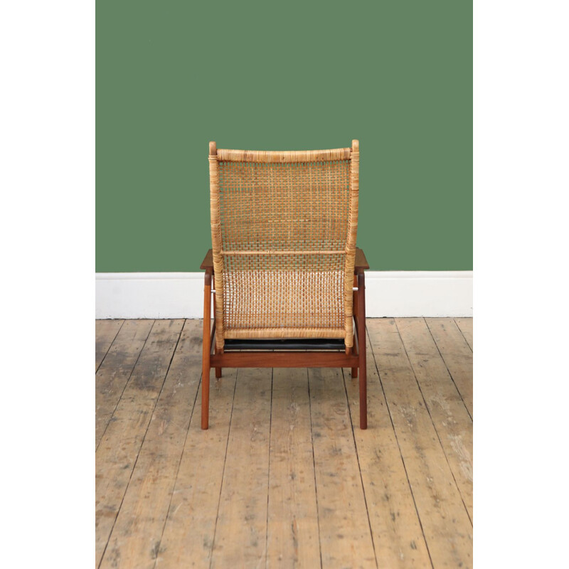 High Back Rattan Armchair by P.J. Muntendam with Newly Upholstered Cushion