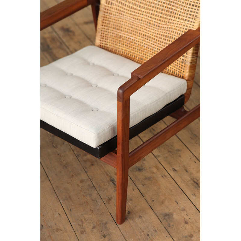 High Back Rattan Armchair by P.J. Muntendam with Newly Upholstered Cushion