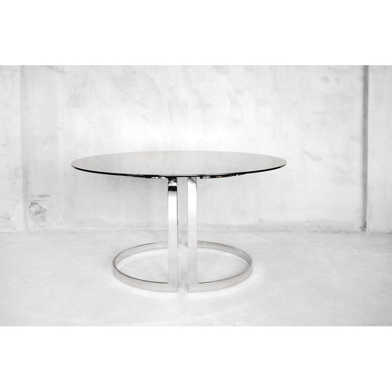 Vintage round dining table in glass by Milo Baughman