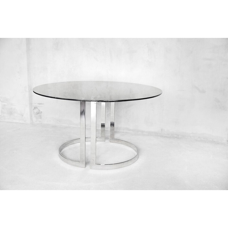 Vintage round dining table in glass by Milo Baughman
