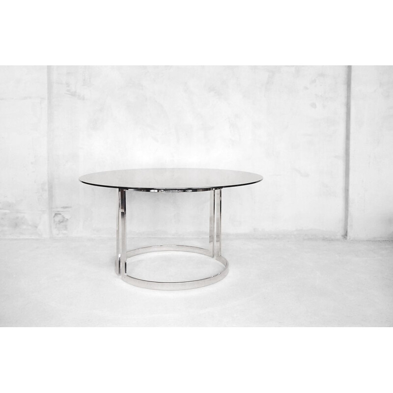 Vintage round dining table in glass by Milo Baughman