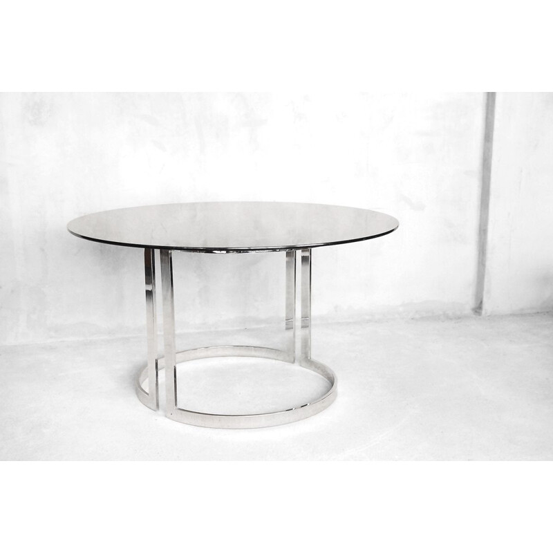 Vintage round dining table in glass by Milo Baughman