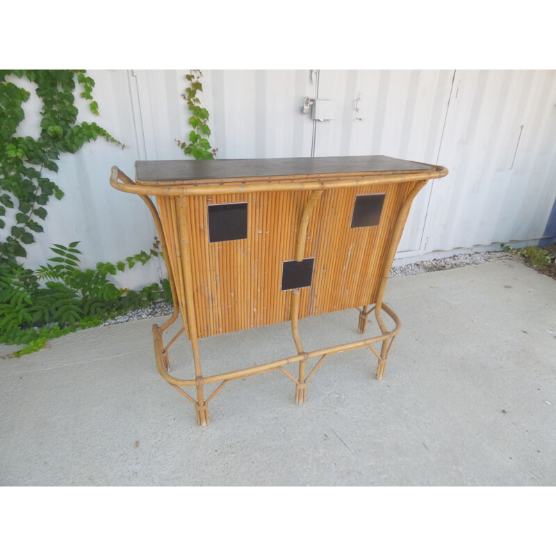 Vintage bar in rattan and ceramic