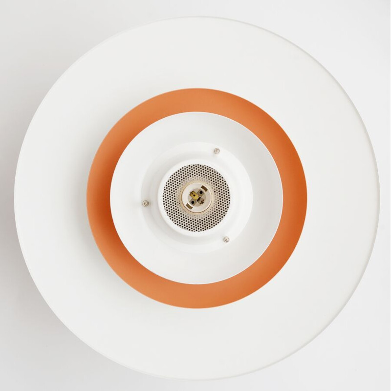 Vintage Danish white and orange pendant lamp by Jeka